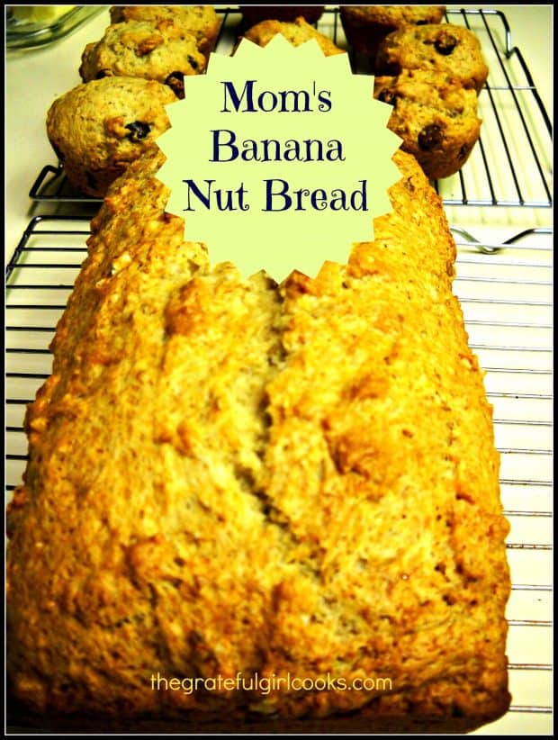 Make Mom's banana nut bread with pecans or walnuts. This easy, classic loaf is delicious, and makes 1 large loaf, or 3 small mini-loaves!