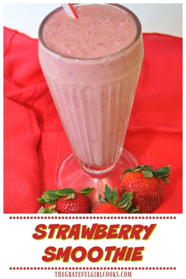 It's EASY to make a homemade strawberry smoothie, with Greek yogurt, honey, fresh strawberries and banana! Cold, thick and creamy, you'll enjoy this drink!