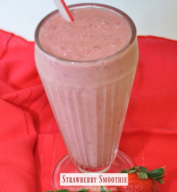 It's EASY to make a homemade strawberry smoothie, with Greek yogurt, honey, fresh strawberries and banana! Cold, thick and creamy, you'll enjoy this drink!