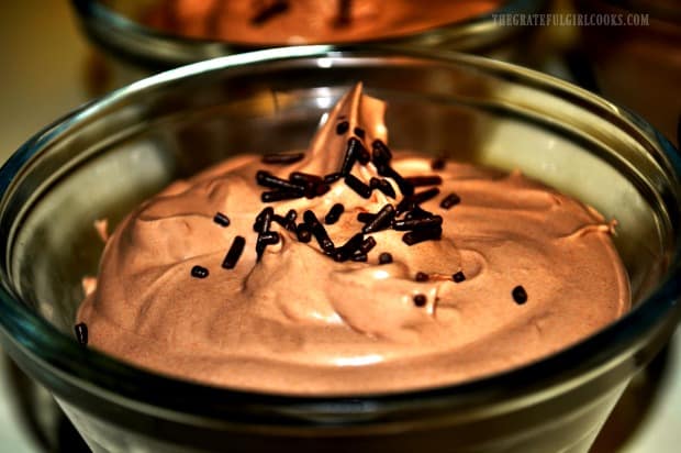 Easy chocolate mousse, with chocolate sprinkles on top.