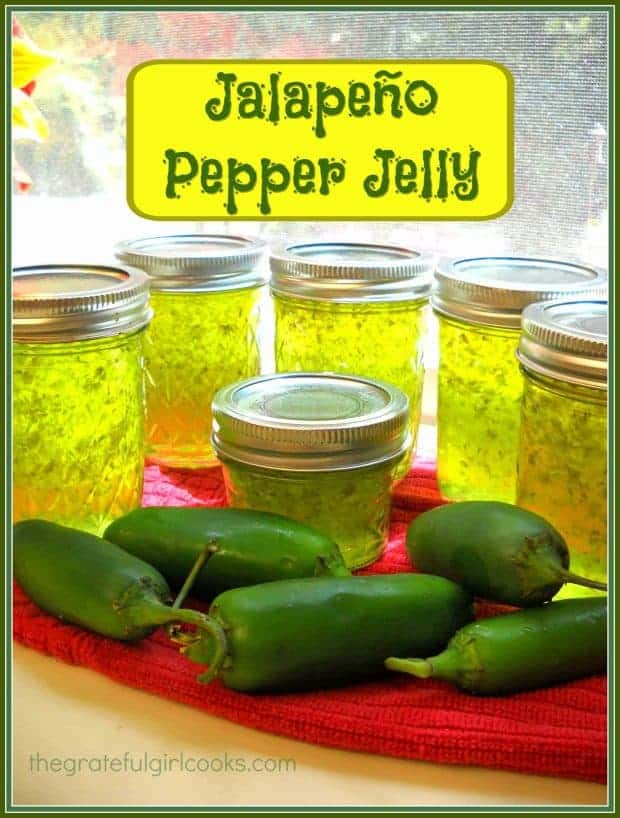 Jalapeño Pepper Jelly is sweet and spicy, can be used for appetizers, or as a glaze for pork or chicken. Canning instructions for long term storage included!