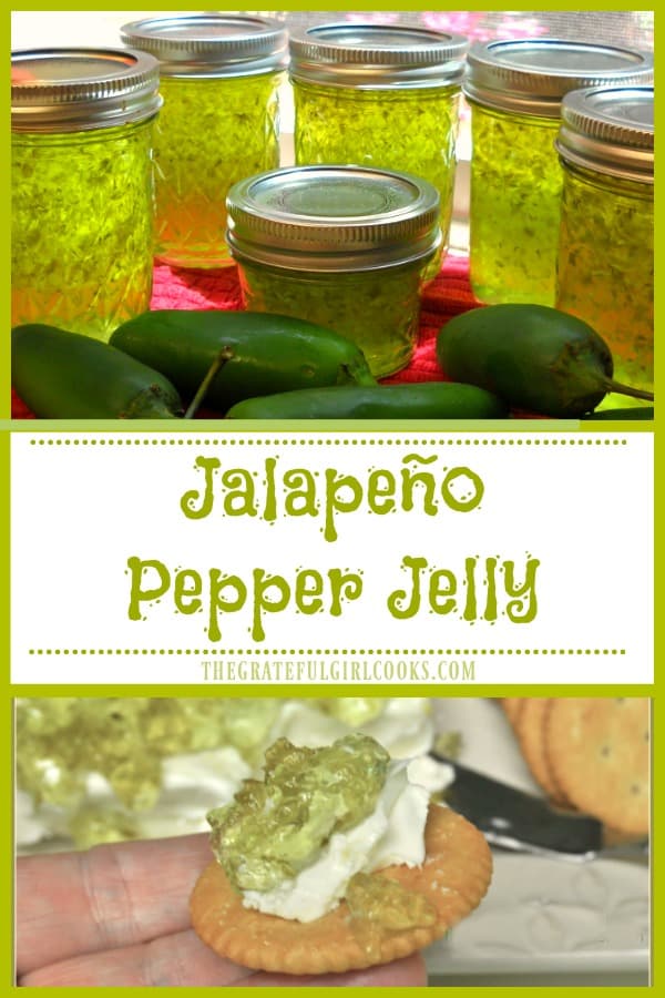 Jalapeño Pepper Jelly is sweet and spicy, can be used for appetizers, or as a glaze for pork or chicken. Canning instructions for long term storage included!