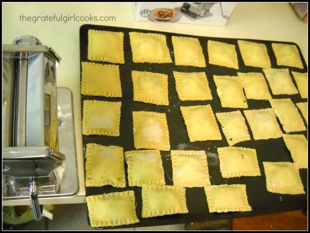 Homemade ravioli that I made to use in this dish.