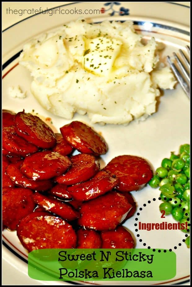Sweet n' Sticky Polska Kielbasa only has TWO ingredients, and is an EASY and delicious family friendly recipe, using pork or beef kielbasa sausage!