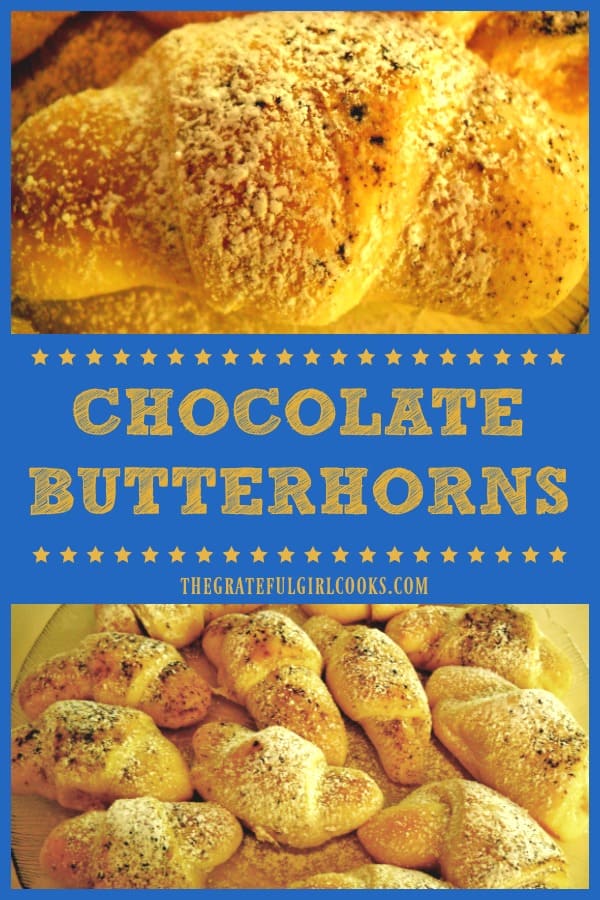 Chocolate butterhorns are made from scratch yeast rolls, with a delicious chocolate filling. Recipe yields 32, using a bread machine or made by hand.