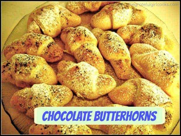 Chocolate butterhorns are made from scratch yeast rolls, with a delicious chocolate filling. Recipe yields 32, using a bread machine or made by hand.