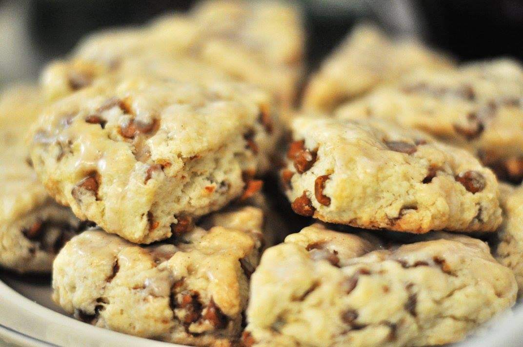 A plate full of cinnamon chip scones, ready to enjoy!