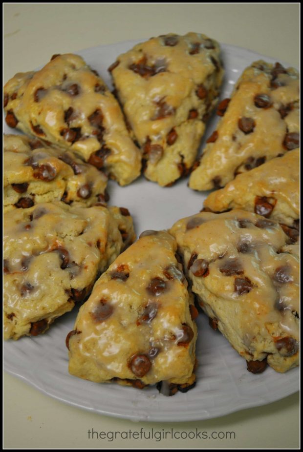 Cinnamon Chip Scones on a plate, ready to eat!