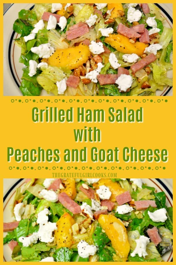 Looking for a filling entree salad? You'll love this Grilled Ham Salad on spring greens, with fresh peaches, goat cheese, toasted pecans, and balsamic dressing.