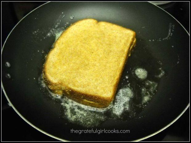 Grilled THAI PB&J Sandwich cooking in skillet.