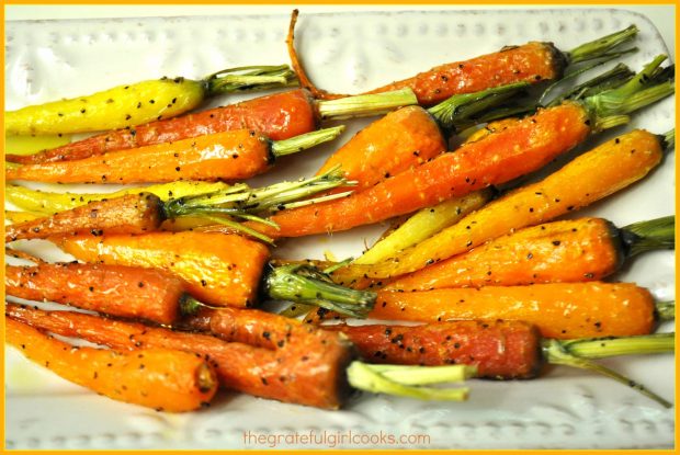 Oven roasted carrots, hot out of the oven, and ready to eat!