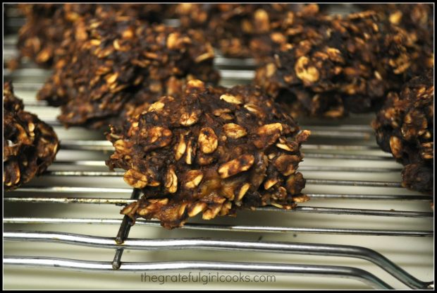 Skinny Chunky Monkey Cookies cooling on a wire rack before they are eaten.