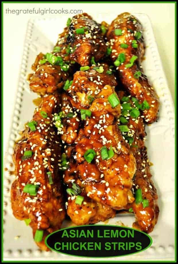 Asian Lemon Chicken Strips are cooked until crispy, then coated in an Asian-inspired, sweet and sticky, lemon glaze in this delicious, restaurant-quality dish!