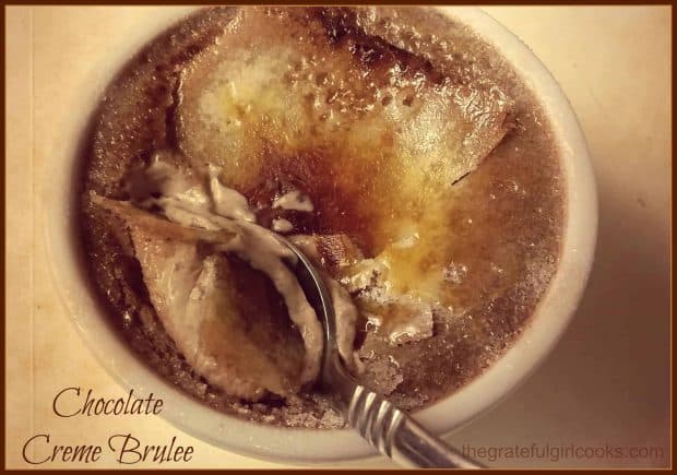 Chocolate creme brulee is a delicious flavor variation on a classic dessert, complete with crispy sugar crust to crack into. Recipe makes 4 servings.