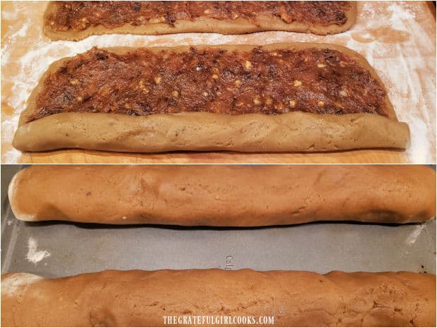 Date Roll Cookies - The Grateful Girl Cooks! Each rectangle of filled dough is rolled up into "logs", starting with the long side.