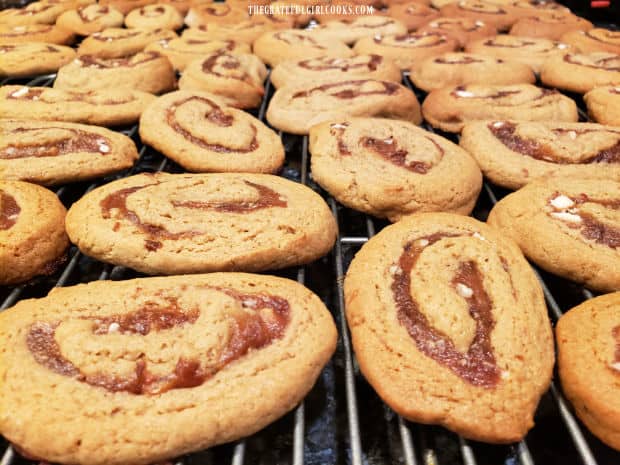 Date Roll Cookies - The Grateful Girl Cooks! Wire racks are full of cooling, baked Date Roll Cookies.
