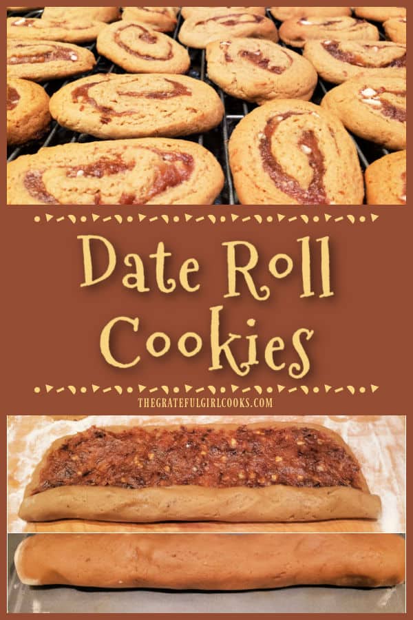 Date Roll Cookies - The Grateful Girl Cookies! Date roll cookies are sweet, soft and chewy slice and bake cookies, featuring a simple rolled cookie dough with a cooked date and pecan filling.