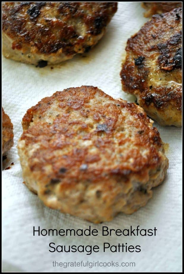 It's EASY to make eight delicious Homemade Breakfast Sausage Patties for breakfast from scratch, using ground turkey or pork!