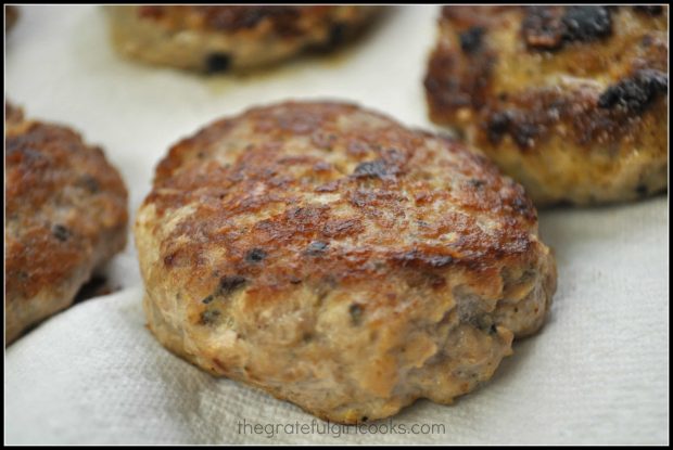 One of the homemade breakfast sausage patties, up close.