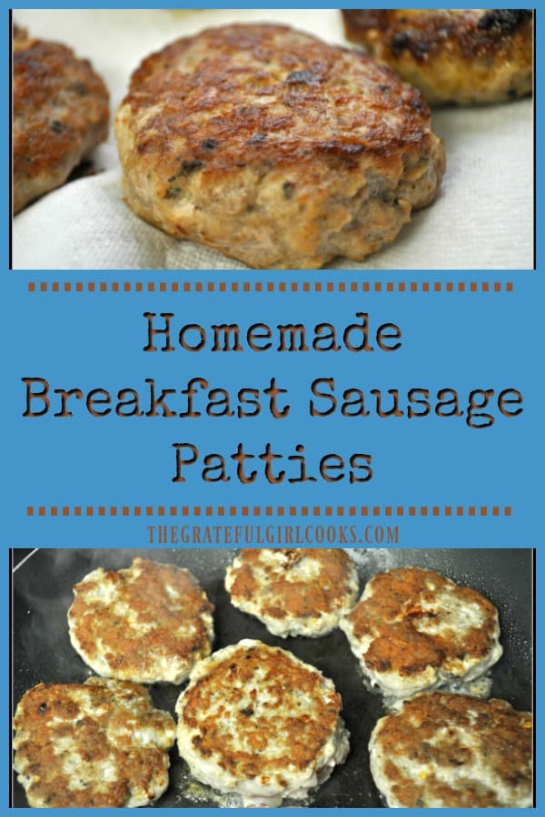 It's EASY to make eight delicious Homemade Breakfast Sausage Patties for breakfast from scratch, using ground turkey or pork!