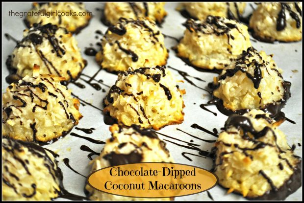 You'll enjoy chocolate-dipped coconut macaroons! Easy to make, with chocolate bottoms and drizzle, they're a delicious chewy treat for eating and gift giving!