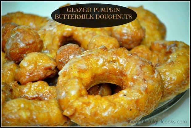Make a dozen yummy glazed pumpkin buttermilk doughnuts (and doughnut holes) in about 30 minutes! No rising time involved for this easy recipe.
