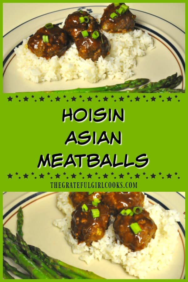 Hoisin Asian Meatballs are made using ground beef, baked not fried , and are covered with an Asian-inspired hoisin glaze. Great appetizer or main dish.