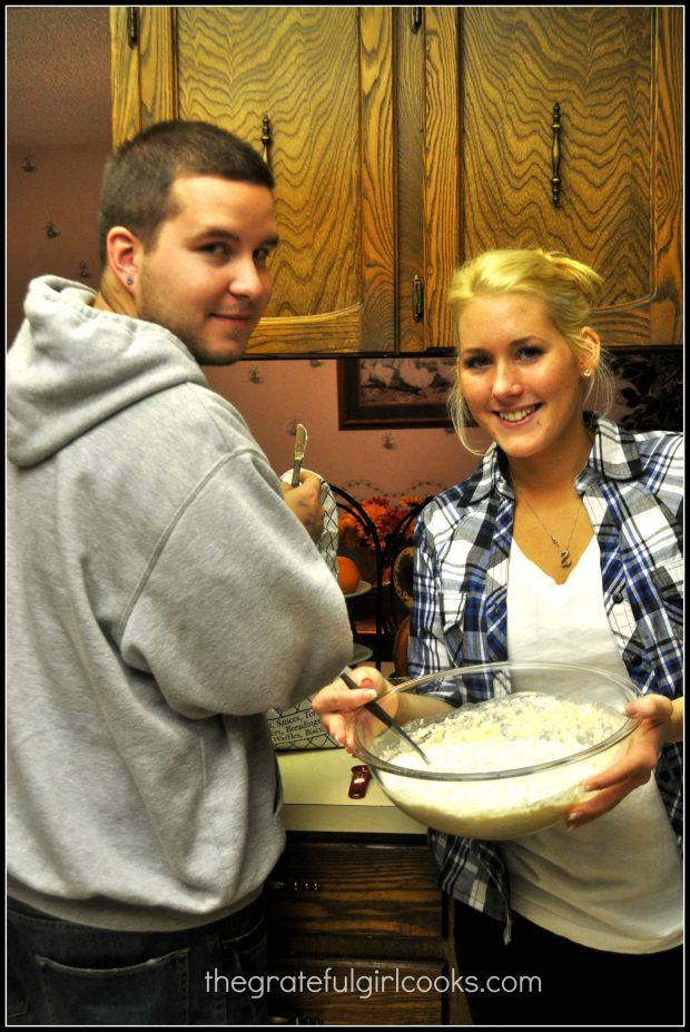 Our son and girlfriend mixing up dough for miracle bread.