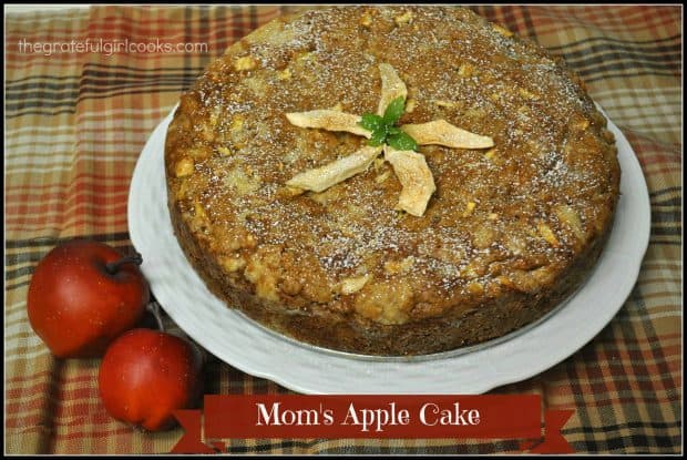 Mom's Apple Cake is a classic family dessert OR coffeecake, with fresh baking apples, cinnamon and pecans (or walnuts). Easy to prepare, and tastes delicious!