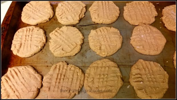 The flourless cookies, on baking sheet, ready to put in oven