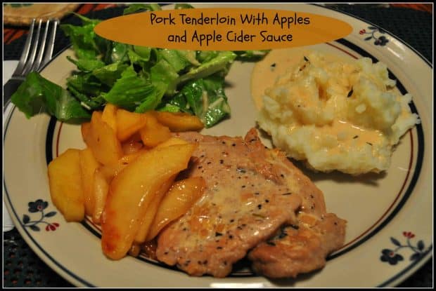 Pork tenderloin with apples features tender pork cutlets with cooked apples, drizzled with a lovely apple cider sauce. Delicious!