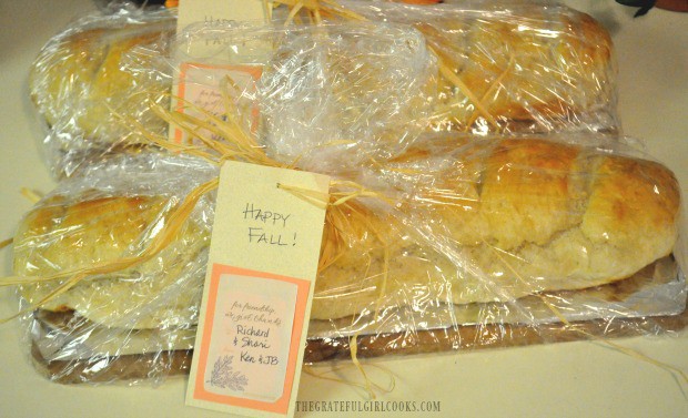 Loaves of miracle bread, wrapped to give to friends!