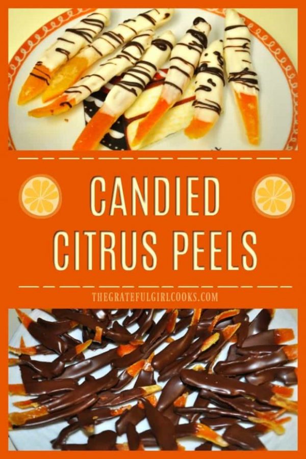 Candied citrus peels (orange and lemon), dipped in chocolate are a unique, sweet treat to make and give to friends and family during the holidays!