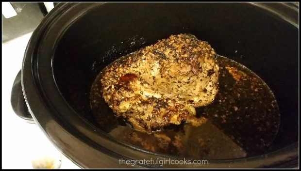 Crock pot parmesan honey pork roast is almost done cooking.