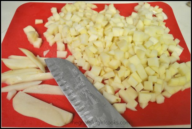 Cubing potatoes for fully loaded soup