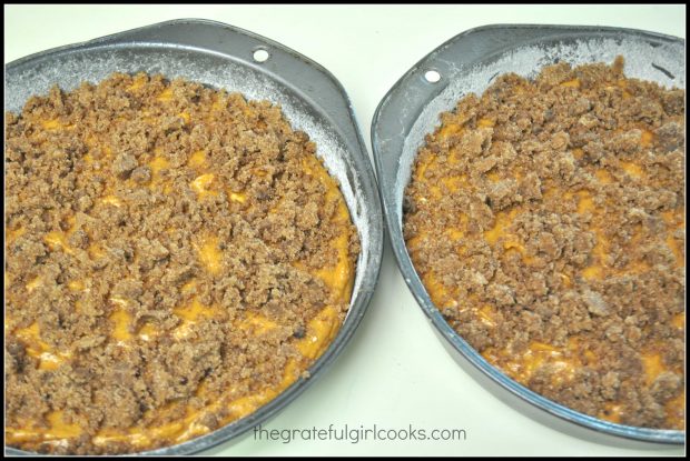 Pumpkin Streusel Coffeecake is ready to go into oven, to bake.