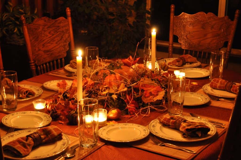 Our dining room table is set and ready for a happy Thanksgiving.