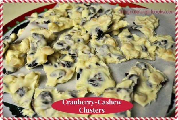Make delicious Cranberry Cashew Clusters, with only 3 ingredients (dried cranberries, white chocolate and cashews)! Easy to make, and perfect for gift giving!