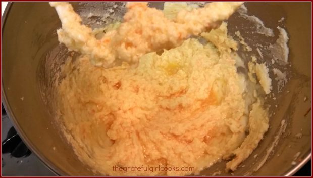 The dough is mixed for the cranberry-orange pinwheel cookies.