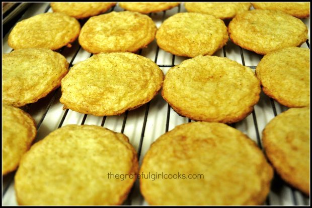 Snickerdoodles, cooling on a wire rack.