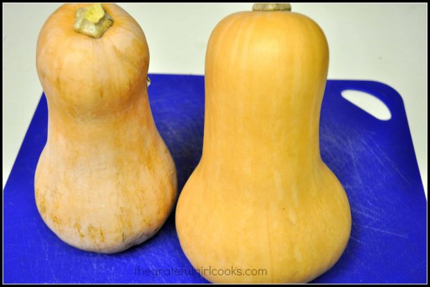 Butternut squash before baking them, to make soup.