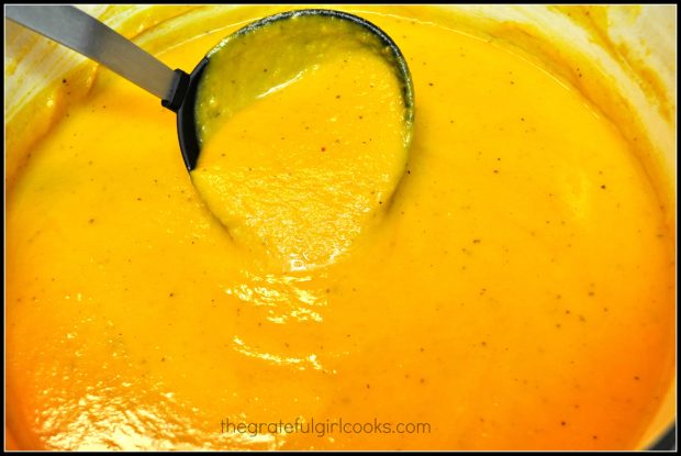 Thick and creamy butternut squash soup.