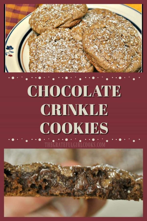 Chocolate Crinkle Cookies- How can you go wrong with easy to make chocolate, chocolate chip cookies that get all cute and "crinkly" when you bake 'em?