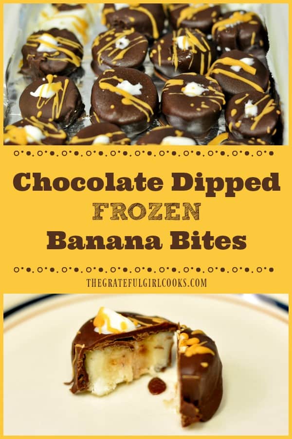 Chocolate dipped frozen banana bites are sure to be a big hit with family or friends! A couple bites will help satisfy any sweet tooth!