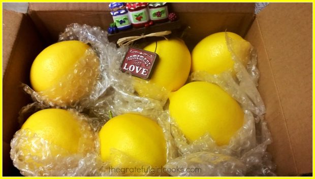 Lemons in box for baking into some delicious lemon bars!