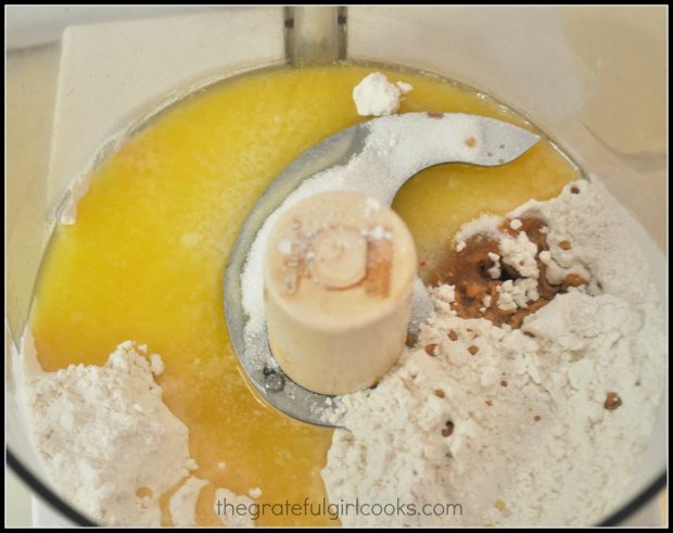Mixing dough for lemon bar crust in food processor