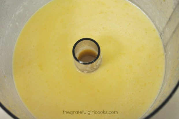 Lemon juice and eggs blended in food processor