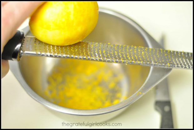 Lemon zest is gathered to make pork tenderloin marinade.