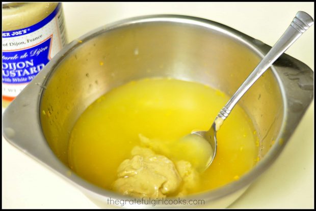 Dijon mustard is added to lemon juice for pork marinade.