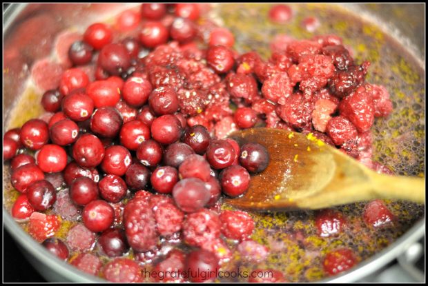 Cranberries and raspberries added to pork tenderloin sauce.